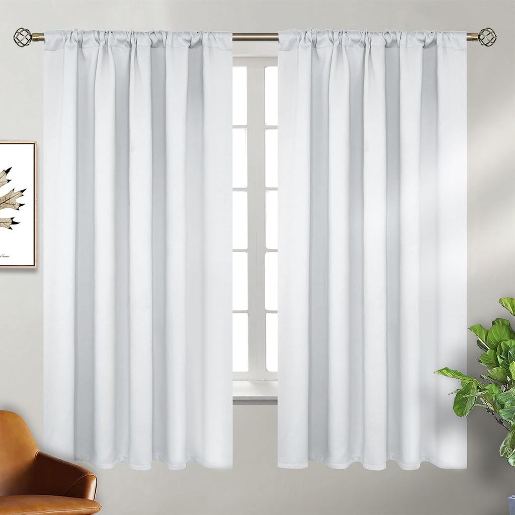 BGment White Back Tab Curtains for Bedroom - 42 x 63 inch Rod Pocket Thermal Insulated Room Darkening Curtains for Living Room, 2 Panels Se…