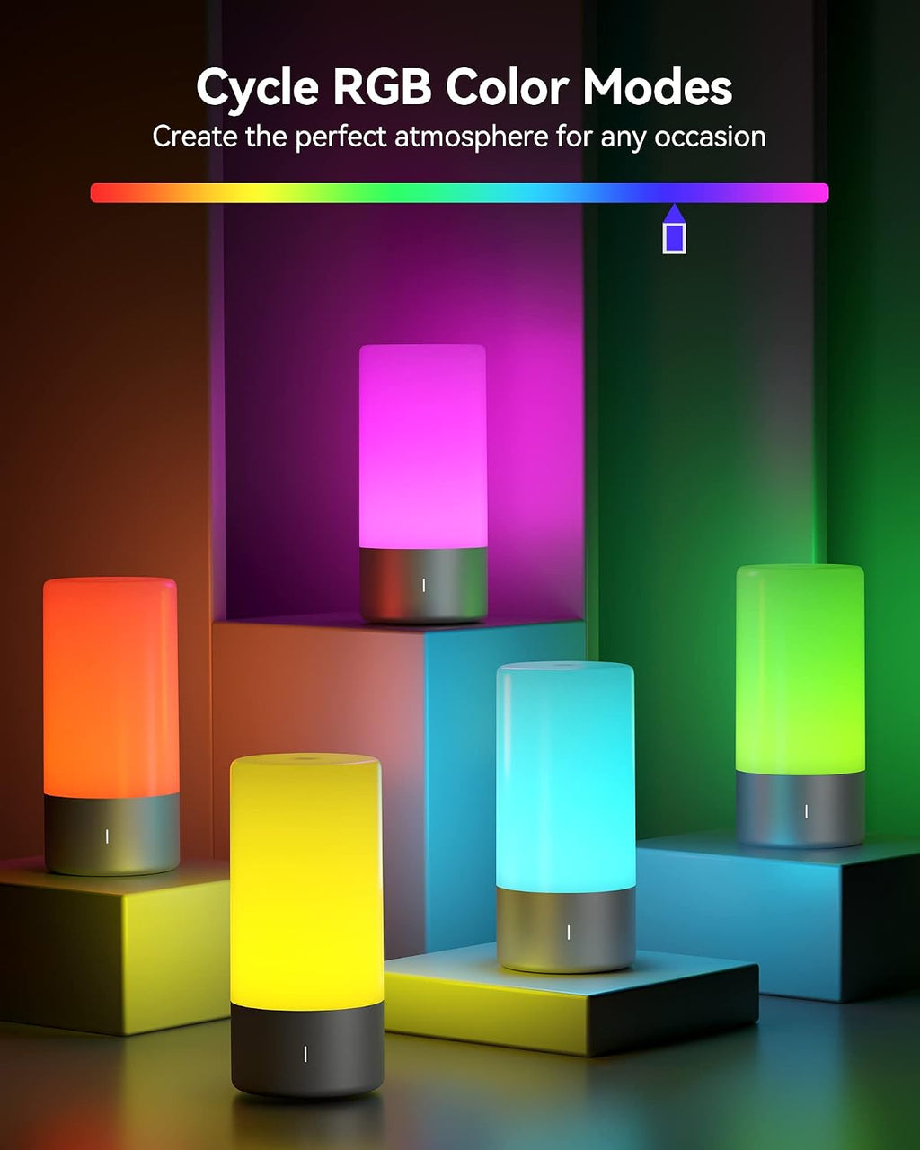 ROOTRO Table Lamp, [Advanced] Bedside Touch Control Lamp for Bedroom 3 Level Dimmable Warm White Lights with 256 RGB Color Mode Modern…
