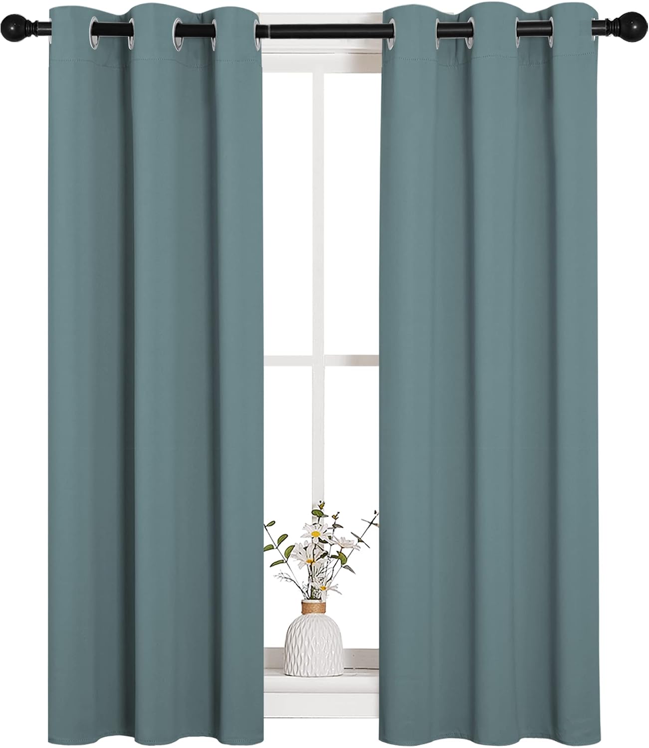NICETOWN Modern Blackout Curtains Noise Reducing, Greyish Blue, 2 Panels, W29 x L40 -Inch, Thermal Insulated and Privacy Room Darkening…