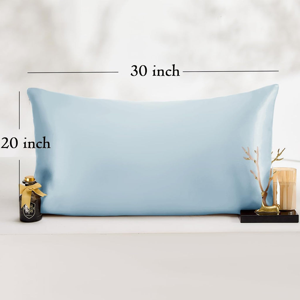 Vielit Queen Satin Pillowcase for Hair 2pc, Similar to Silk Pillow Cases, for Women, Sky Blue,20x30 & Envelope Closure and 2 Satin Scrunchies…