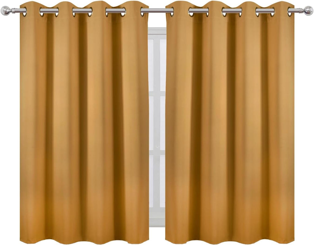 Lemomo Mustard Yellow Thermal Blackout Curtains/52 x 45 Inch/Set of 2 Panels Room Darkening Curtains 45 Inch silver