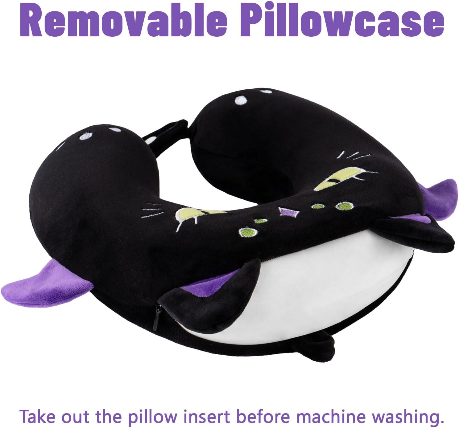NiuniuDaddy Niuniu Daddy Black Cat Kids Neck Travel Pillow for Kids, Compact Portable Travel Neck Pillow Supportive for Airplane Car Reclin…