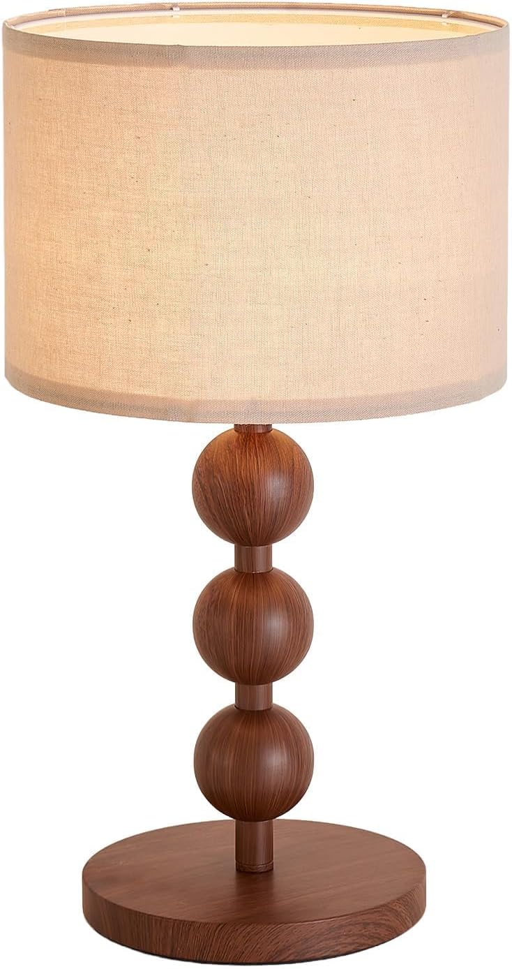 2 Pack Bedside Nightstand Table Lamp for Bedroom, Red Wood Pattern Iron Desk Lamp with Fabric Shade, Mid Century Modern Farmhouse Lamps…