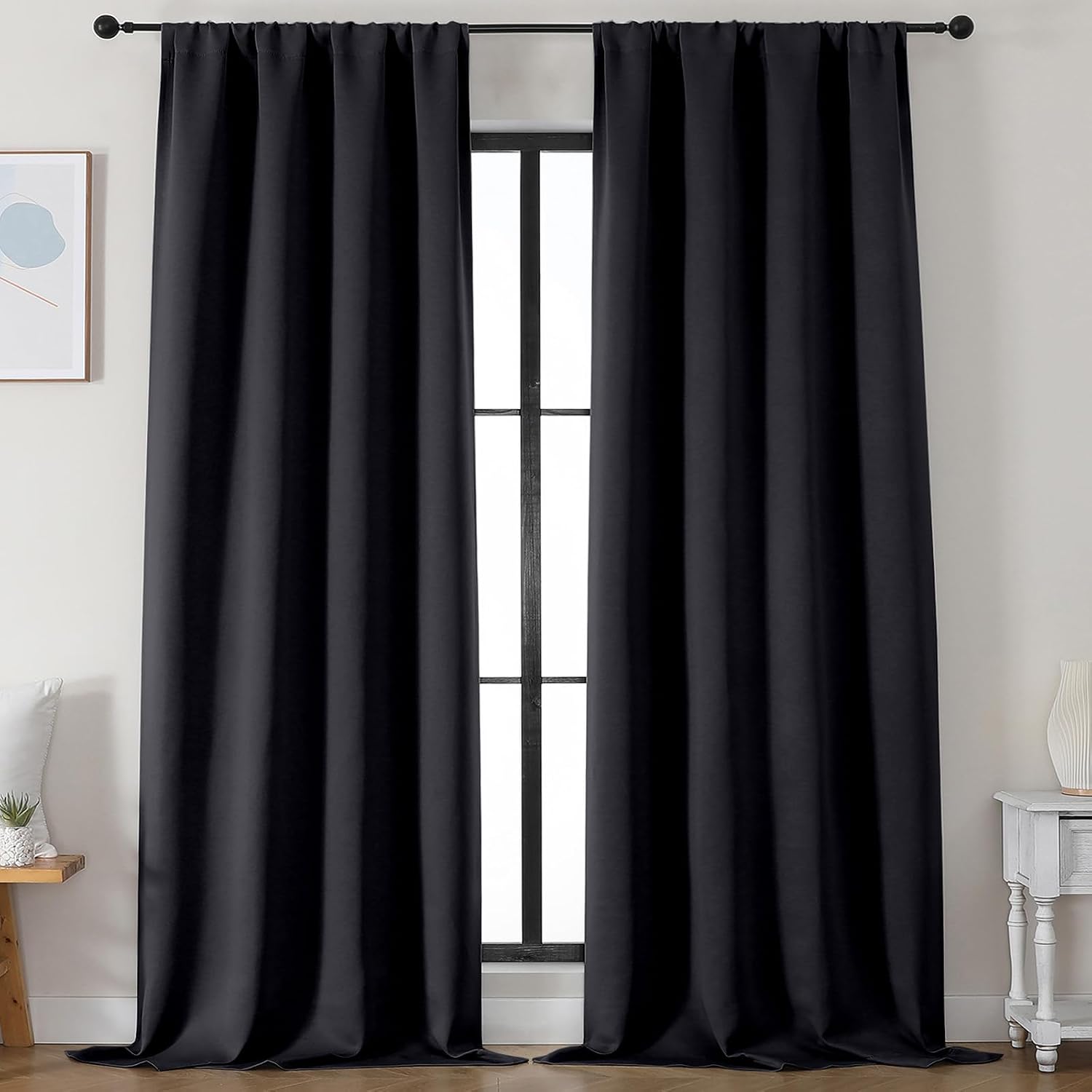 Simplebrand Ava Halloween Black Blackout Curtains for Bedroom 96 Inches Long 2 Panels, Solid Thermal Insulated, Energy Saving Living Room W…