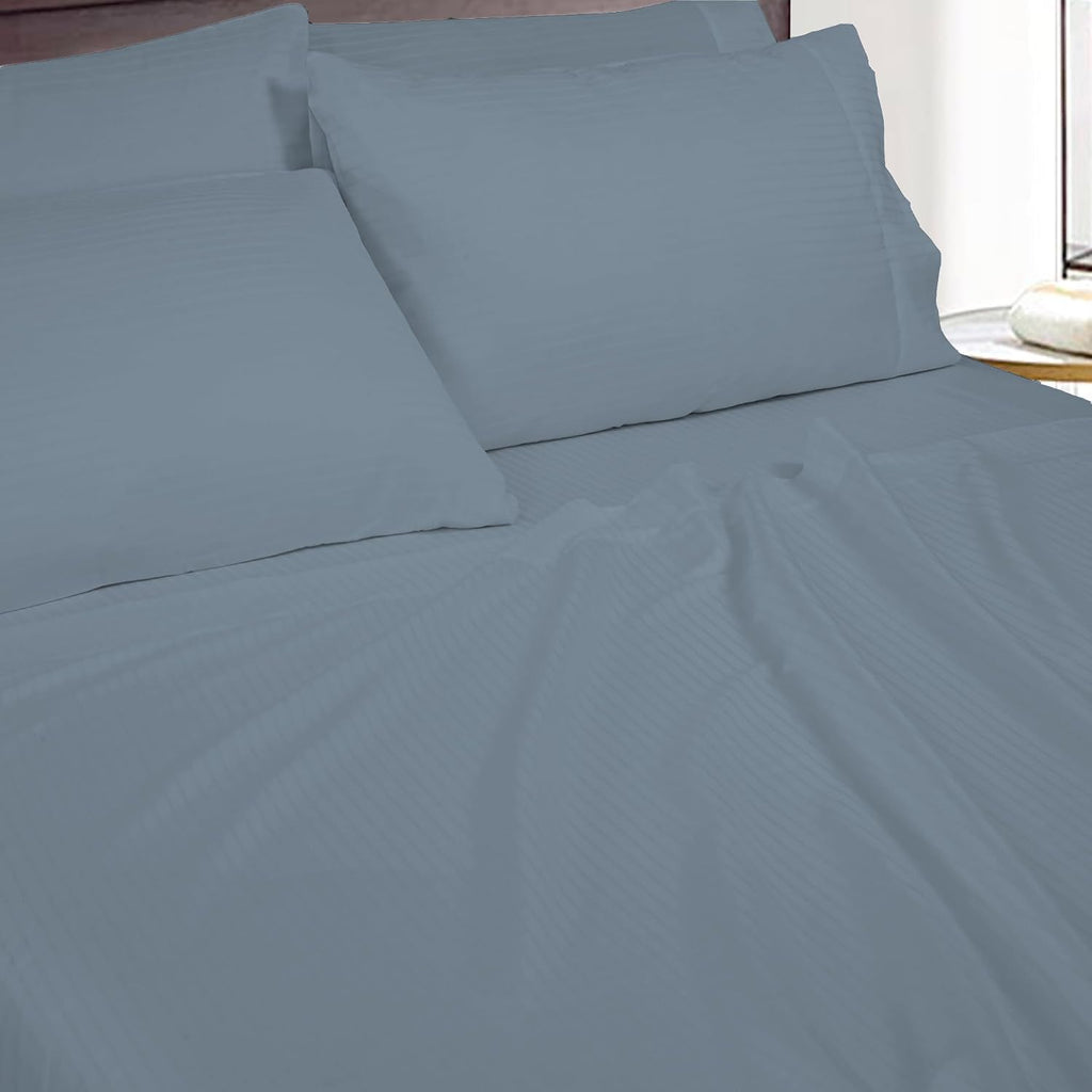 Royalelinens ROYALE LINENS 1500 Thread Count Poly/Cotton Sateen Dobby StripeSheet Set - 1 Fitted, 1 Flat, 4 Pillow Cases -Soft Cool & Crisp…