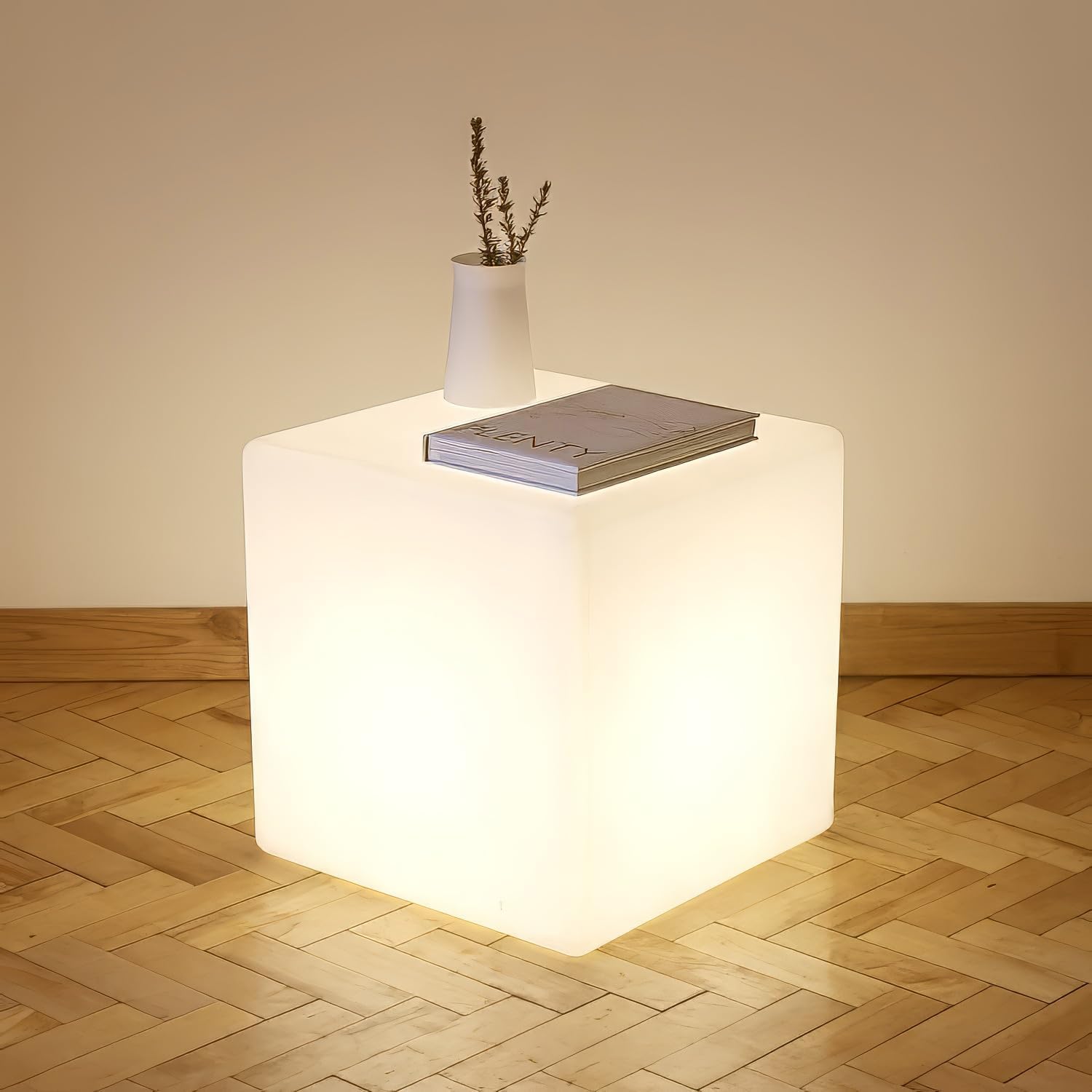 Mr.Go 14-Inch Color Changing LED Cube Light Stool, Glow Cube Seat for Kids, Modern LED Light Side Table, 16 RGB Colors Mood Lighting…