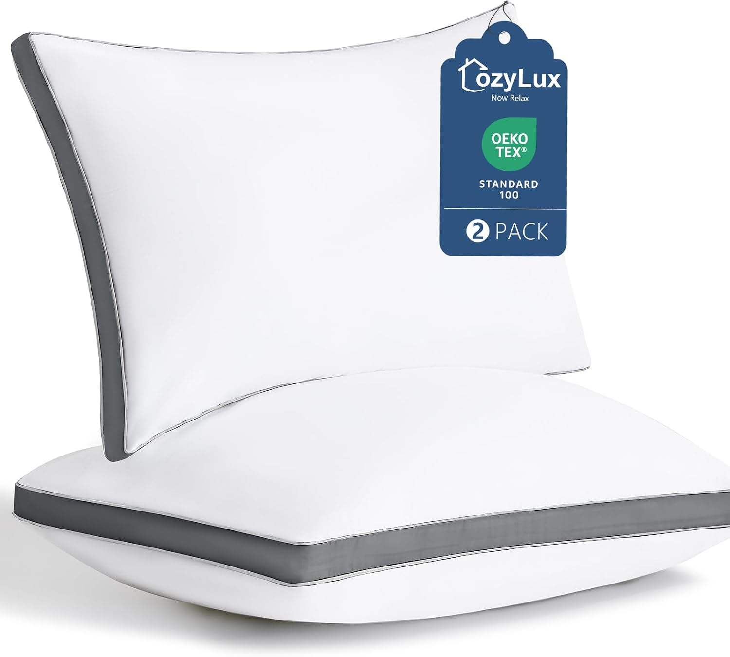 CozyLux Pillows King Size Set of 2, Soft Supportive 3D Down Alternative Bed Pillow for Sleeping 2 Pack Dark Grey, Luxury Hotel Quality Guss…