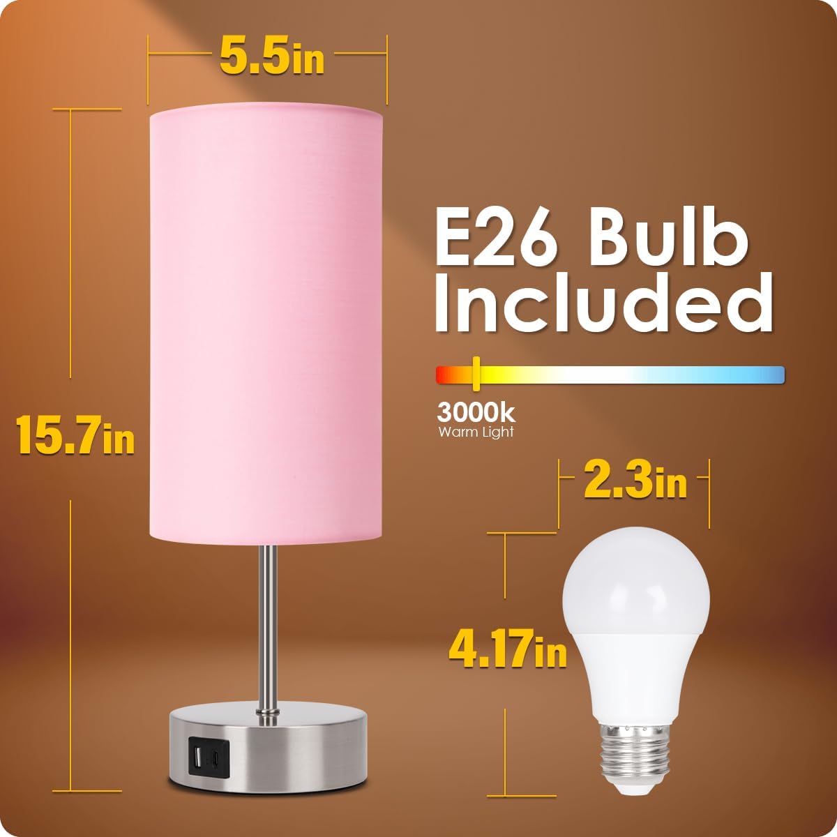 Yarra-Decor 【Upgraded Bedside Lamp with USB A+C Charging Ports & AC Outlet Touch Control Table Lamp for Girl Bedroom 3 Way Dimmable…