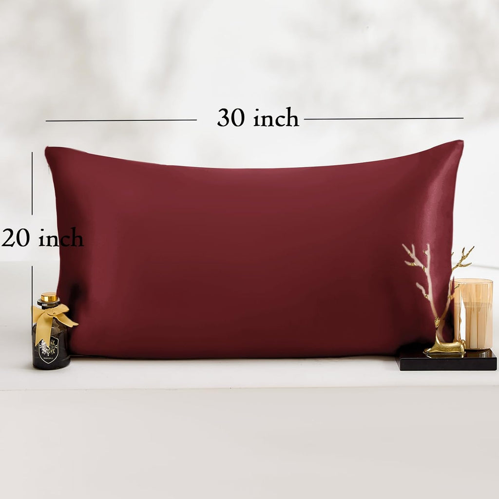 Vielit Queen Satin Pillowcase for Hair 2pc, Similar to Silk Pillow Cases, for Women, Burgundy,20x30 & Envelope Closure and 2 Satin Scrunchies…