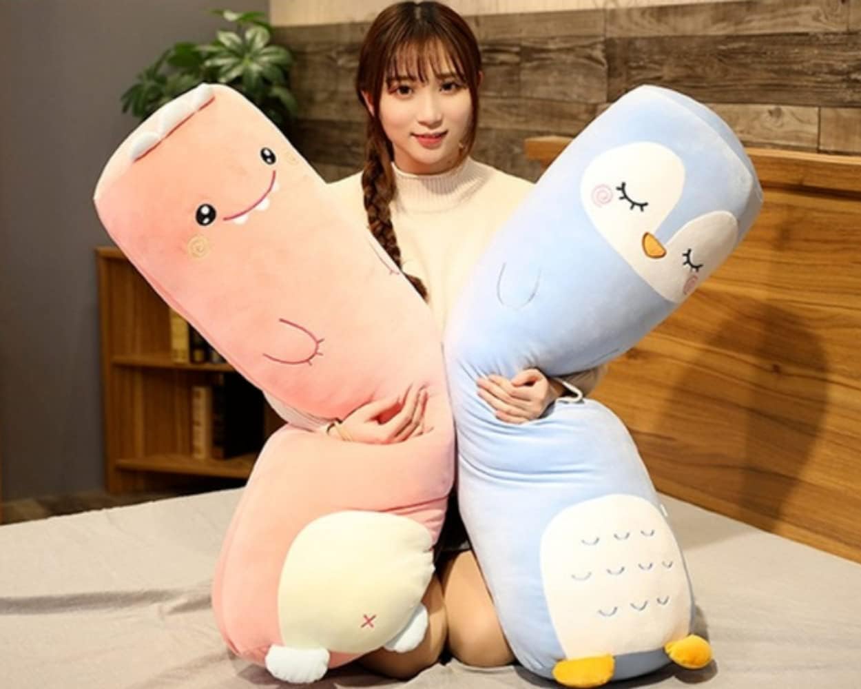 Long Plush Cute Body Pillows 33" Cuddle Stuffed Animal Shaped Bed Body Pillows Soft Cotton Plushies Doll Toy Gifts (Penguin, 33 Inch)