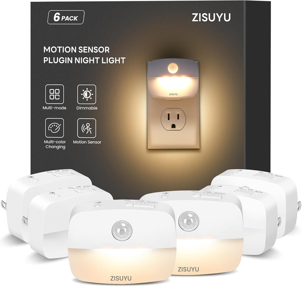 ZISUYU Plug-in LED Night Light with Motion Sensor, 10-60lm Dimmable Nightlight with Multi-Mode & Color-Changing, Ideal for Bedroom…