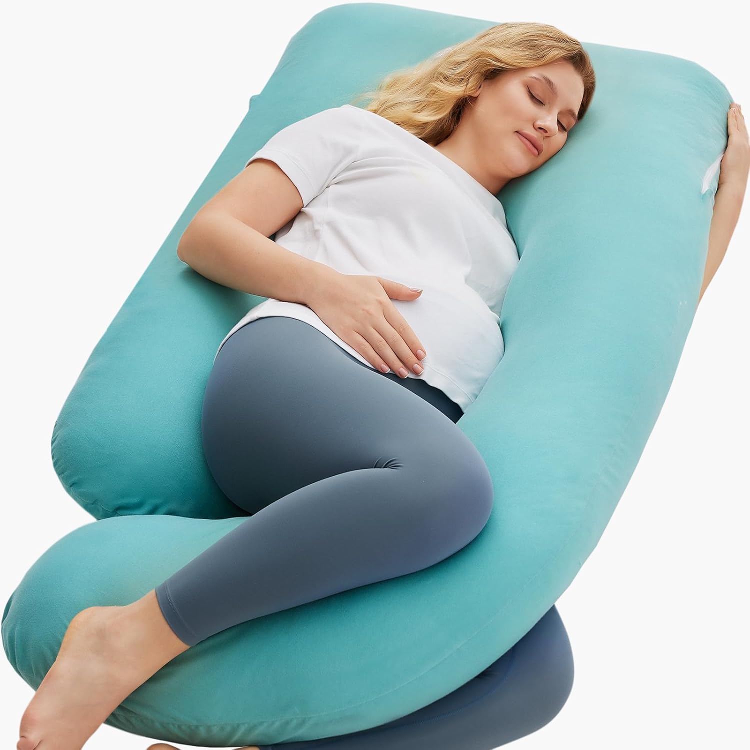 Momcozy U Shaped Pregnancy Pillows with Cotton Removable Cover, 57 Inch Full Body Pillow Maternity Support, Must Have for Pregnant Women…