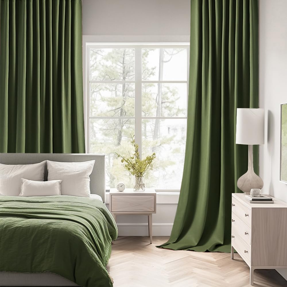 Miulee Olive Green Back Tab Blackout Curtains 90 Inches Long 2 Panels Set for Living Room Bedroom Privacy, Rod Pocket/Pinch Pleat Thermal I…