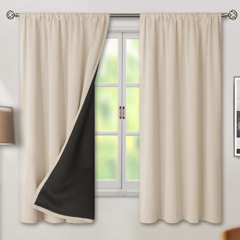BGment Champagne Blackout Curtains for Bedroom 63 Inch Length, Thermal Insulated Full Room Darkening Soundproof Window Curtains Drapes…