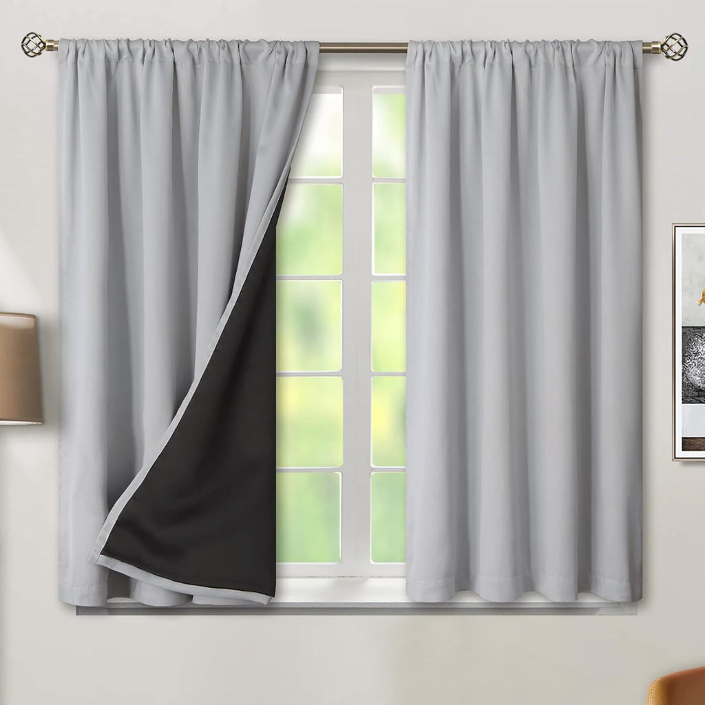 BGment Light Grey Blackout Curtains for Bedroom 54 Inch Length, Rod Pocket 100% Blackout Curtains with Thermal Liner Room Darkening…