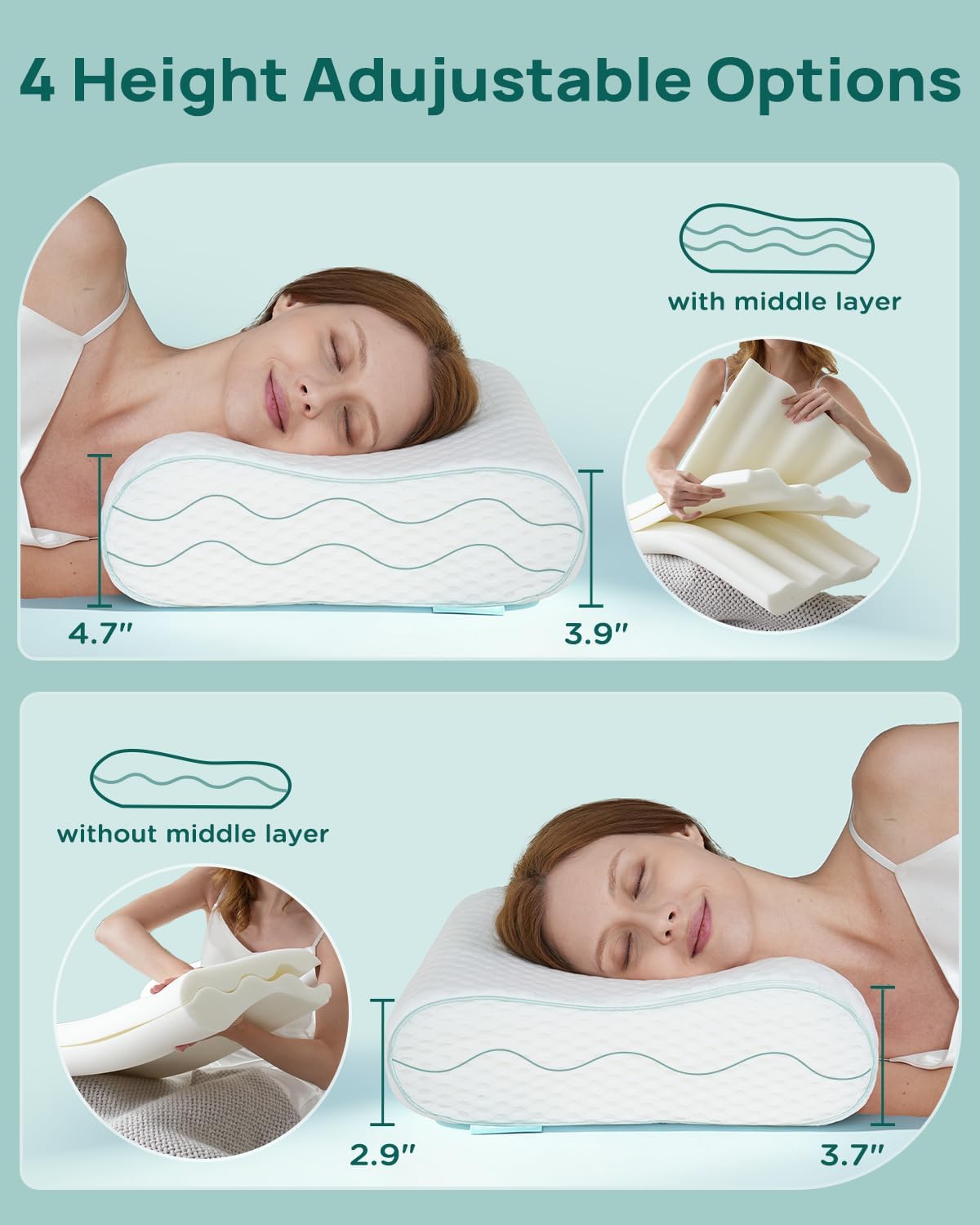 Releep Cervical Neck Pillow, Side Sleeper Pillow for Neck, Adjustable Contour Pillow for Sleeping, Ergonomic Memory Foam Pillow, Orthopedi…