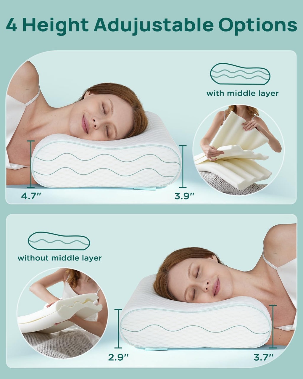 Releep Memory Foam Neck Pillow for – Adjustable Contour (4 Heights), Portable & Washable – Travel Pillow for Airplane, Car, Hiking (19” x 1…