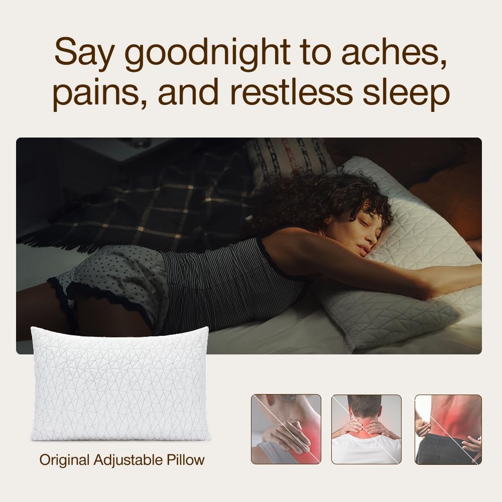 CoopSleepGoods Coop Home Goods Original Adjustable Pillow, King Size Bed Pillows for Sleeping, Cross Cut Memory Foam Pillows - Medium Firm…