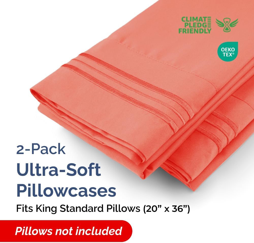 King Standard Pillow Cases Set of 2 - Ultra-Soft Hotel Quality Pillowcase Covers - Comfy, Cozy & Fade Free - Wrinkle Resistant - Machine…