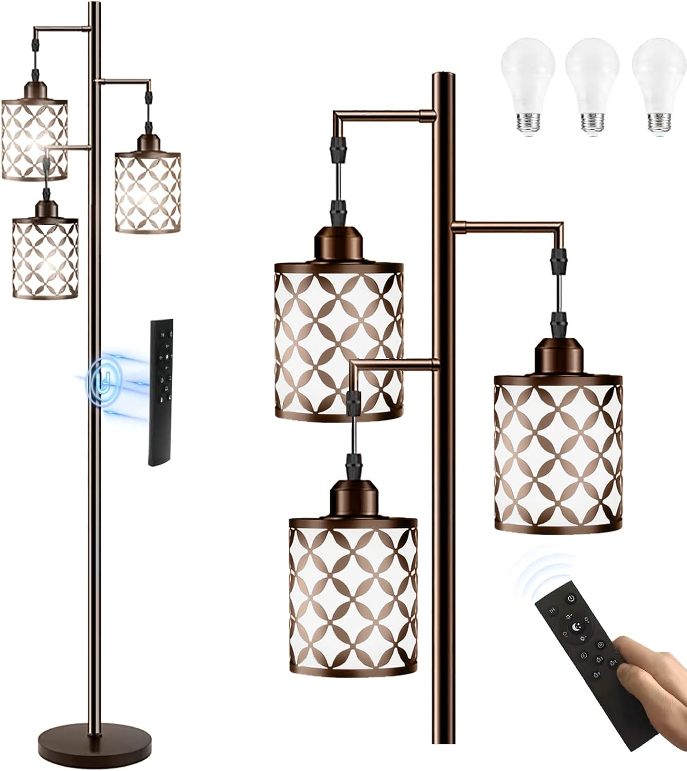 Dimmable Floor Lamp, Farmhouse Standing Lamp with Elegant Metal Cage, Industrial Tall Tree Floor Lamps for Living Room, Bedroom, Study…
