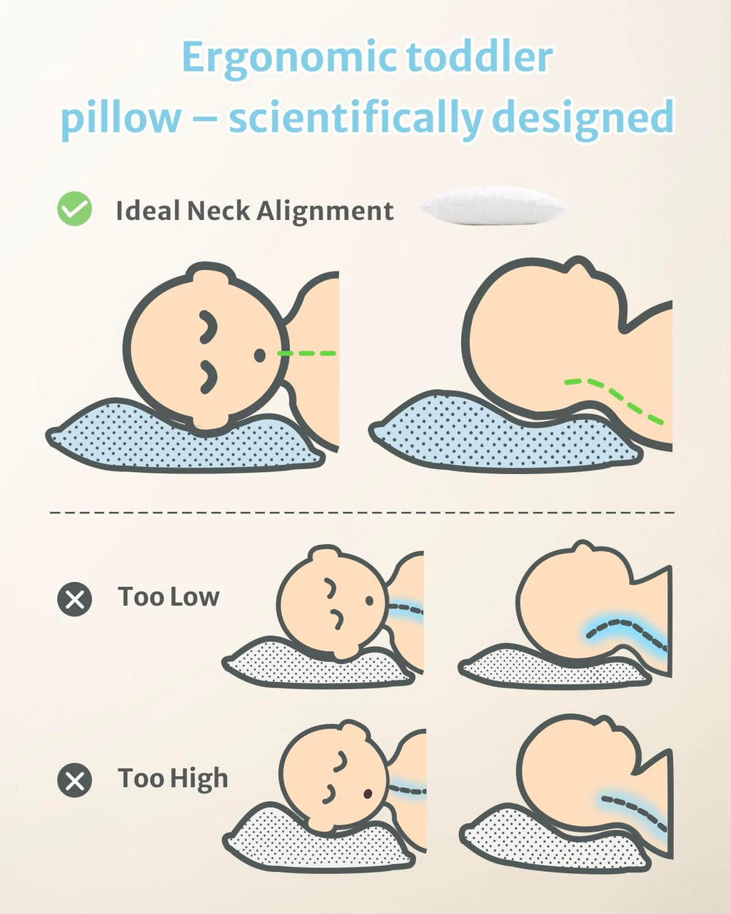 Babebay Toddler Pillow,13X18 Soft Toddler Pillows for Sleeping, Machine Washable Kids Pillow with Cotton Pillowcase, Perfect for Travel (Wh…