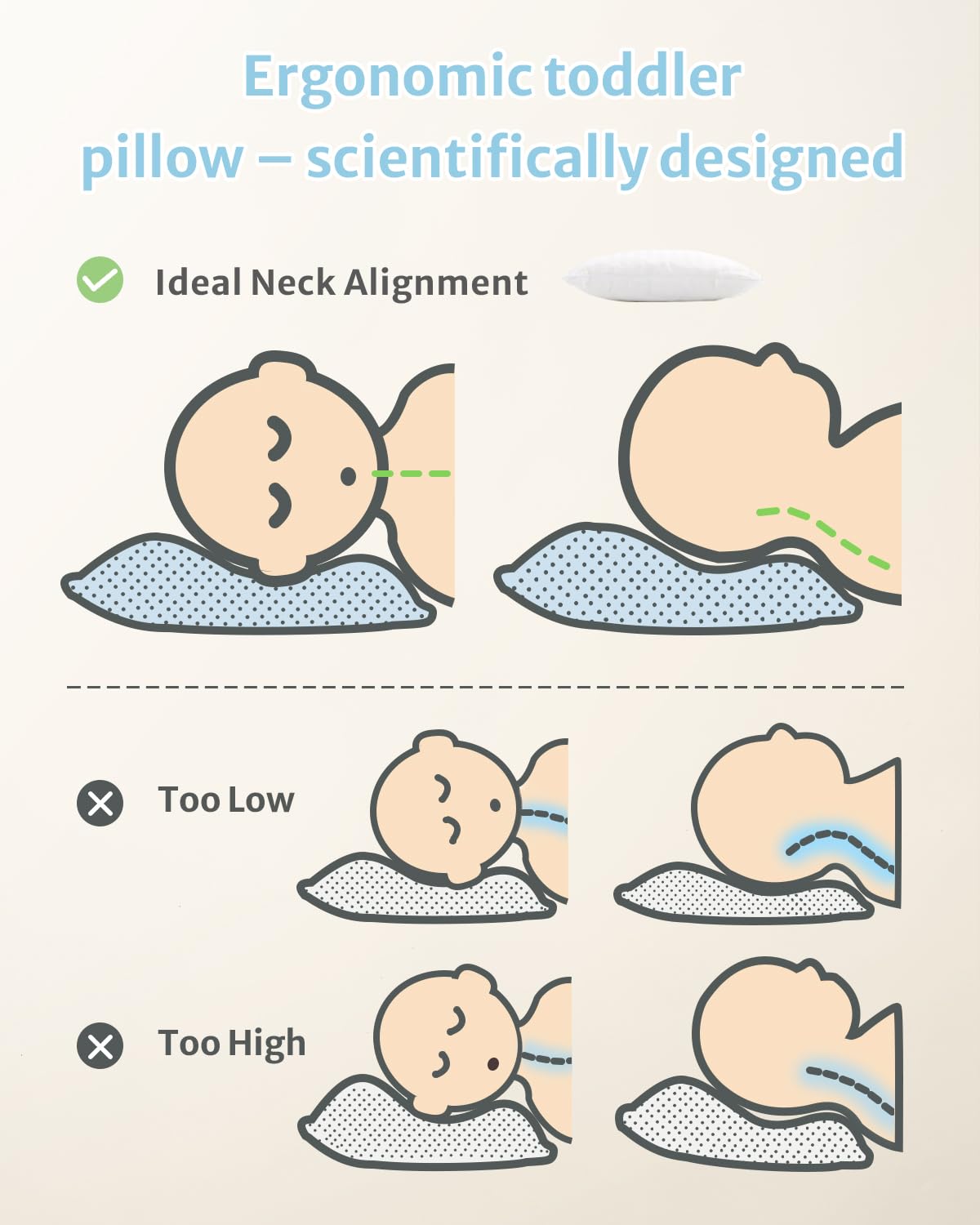 Babebay Toddler Pillow,13X18 Soft Toddler Pillows for Sleeping, Machine Washable Kids Pillow with Cotton Pillowcase, Perfect for Travel (Wh…