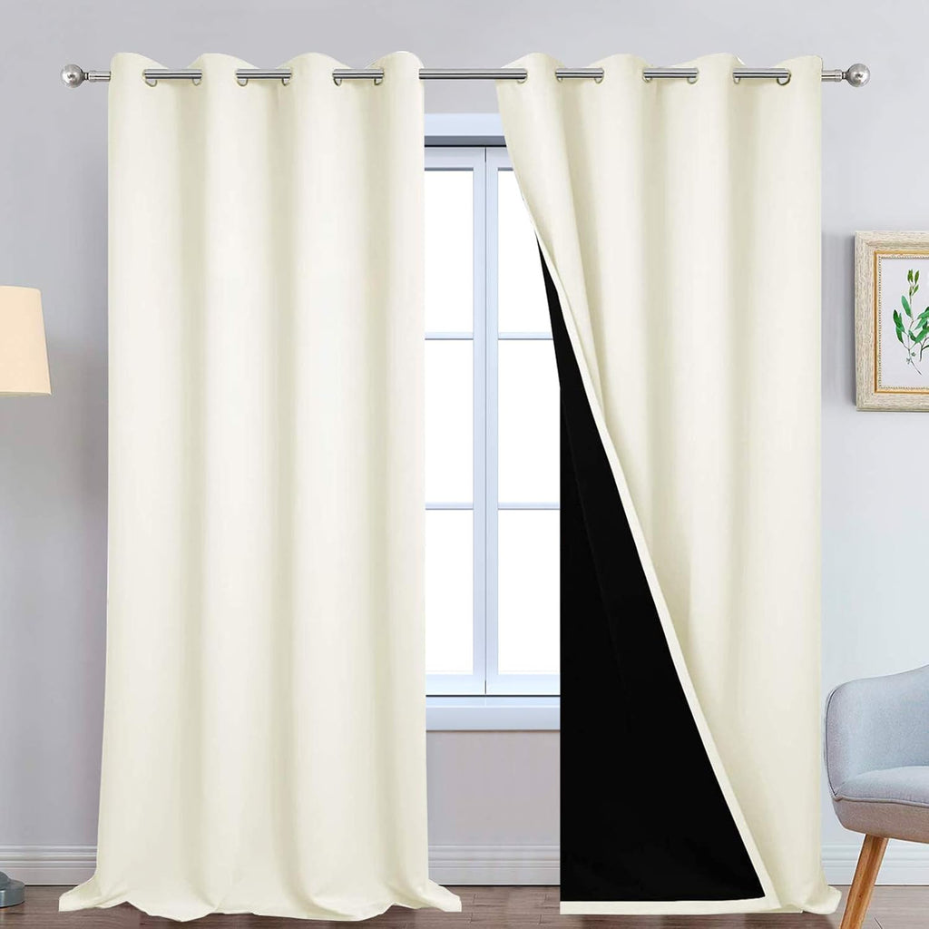 Yakamok 100% Blackout Window Curtain Panels, Heat and Full Light Blocking Drapes with Black Liner for Nursery, 108 inches Drop Thermal Insu…