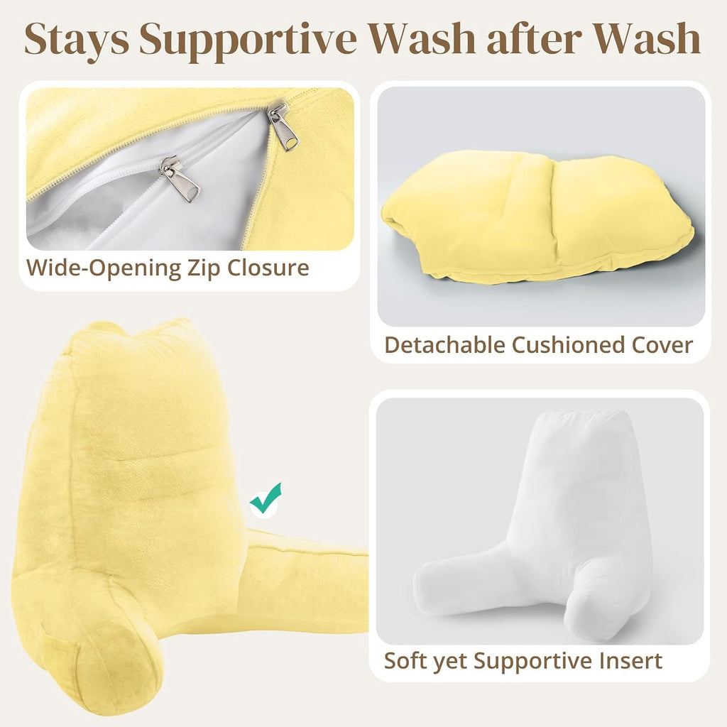 Sasttie Reading Pillow, Pillows for Reading or Relaxing – Ergonomic Support for Head, Neck, Back, and Lumbar, 21-Inch, Light Yellow