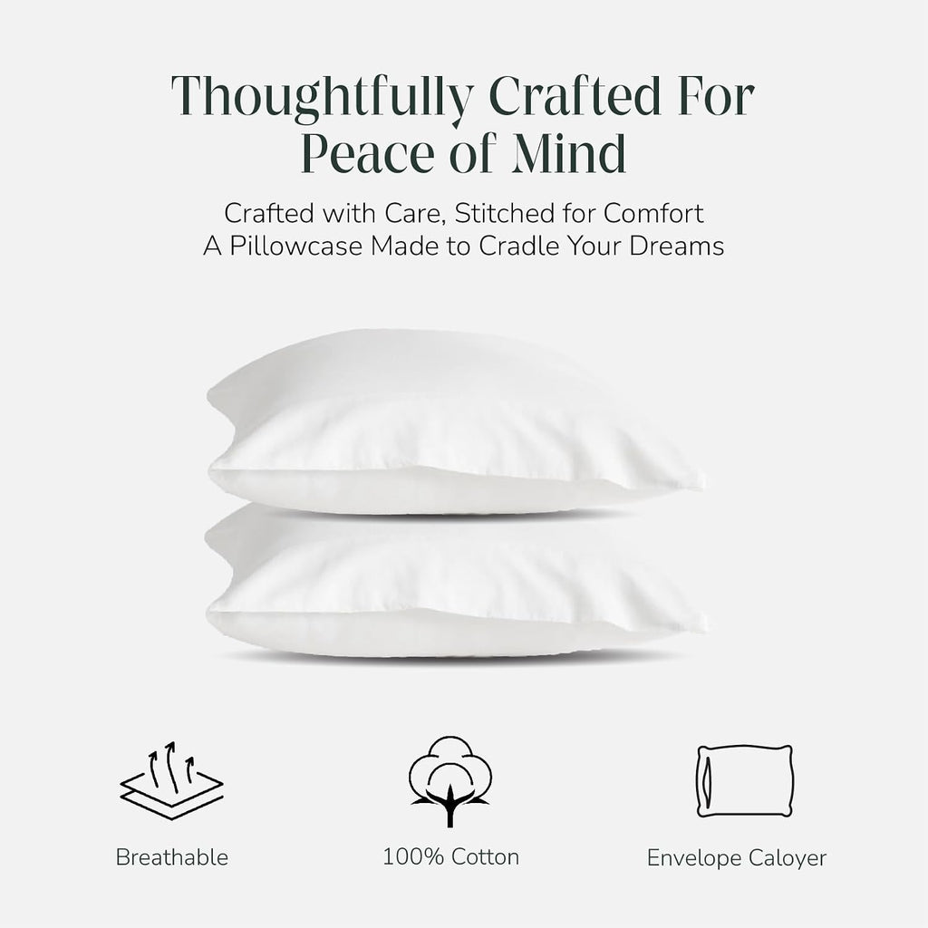 FEATHER & STITCH NEW YORK 100% Cotton 2 Piece Queen Pillow Cases, 300TC Ultra-Soft Pillowcases with Envelope Closure, Wrinkle- Fade…