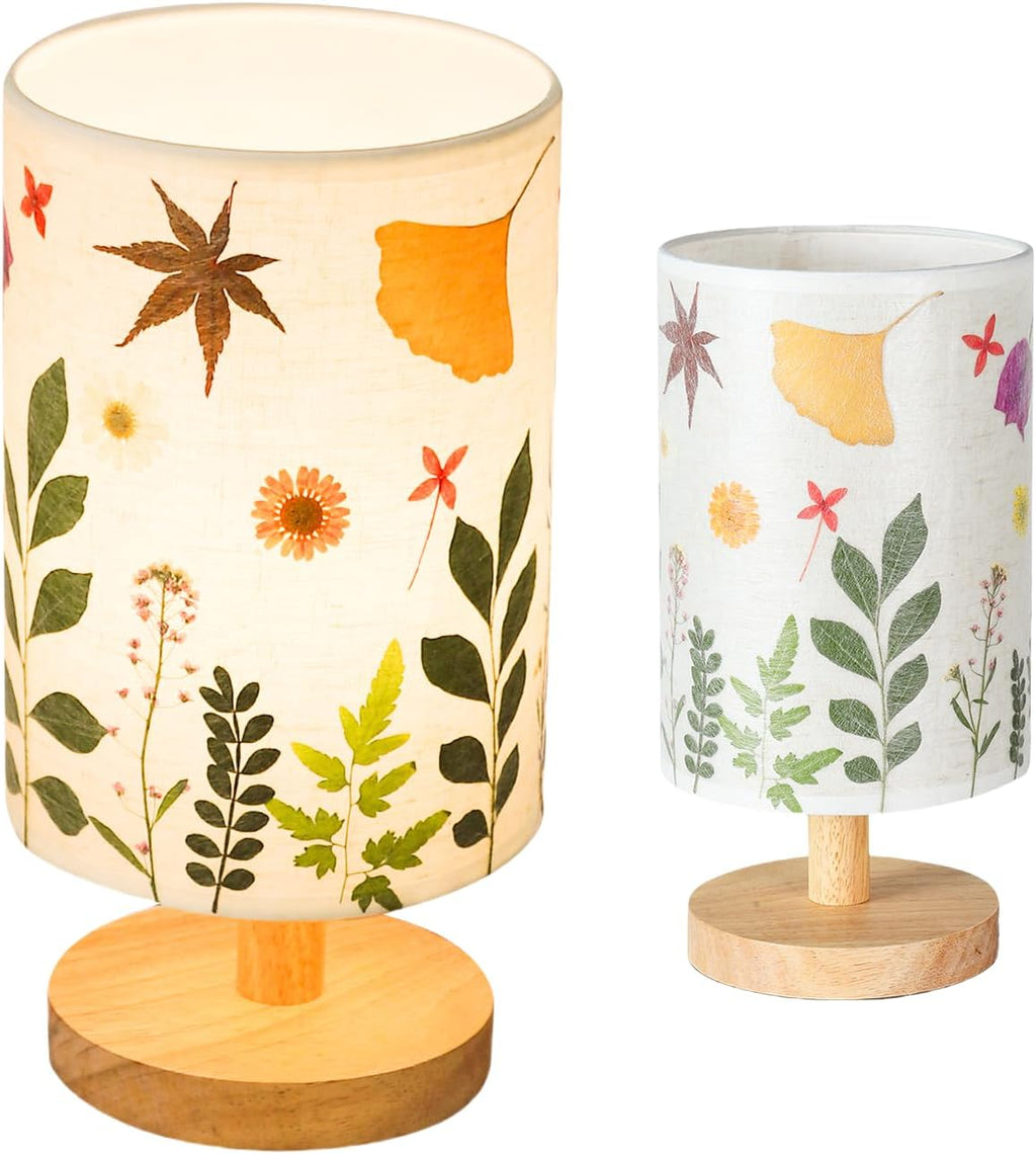 Pressed Flowers Table Lamp 5W LED 3Color Temperatures Dried Flower Bedside Lamp Linen Shade with Wood Base for Bedroom Living Room Desk…