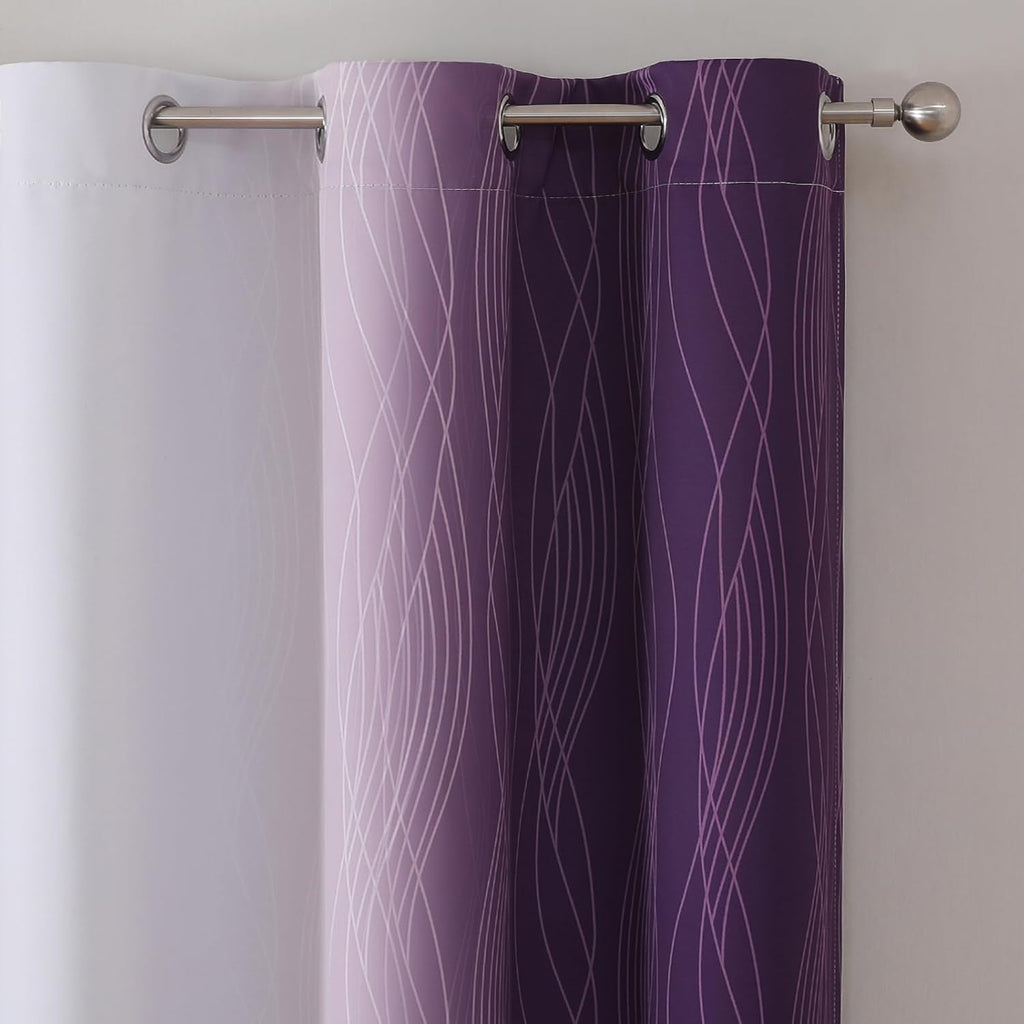 Estelartextiler Estelar Textiler Purple and Greyish White Blackout Curtains & Drapes for Bedroom, Thermal Insulated Ombre Blackout Drapes,…
