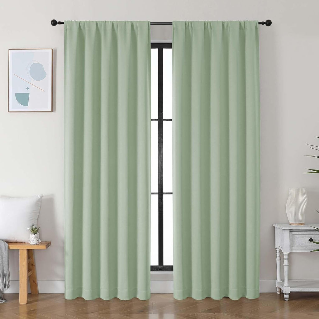 Simplebrand Ava Light Green Blackout Curtains for Bedroom 84 Inch Length 2 Panels Set, Solid Thermal Insulated Privacy Nursery Window …