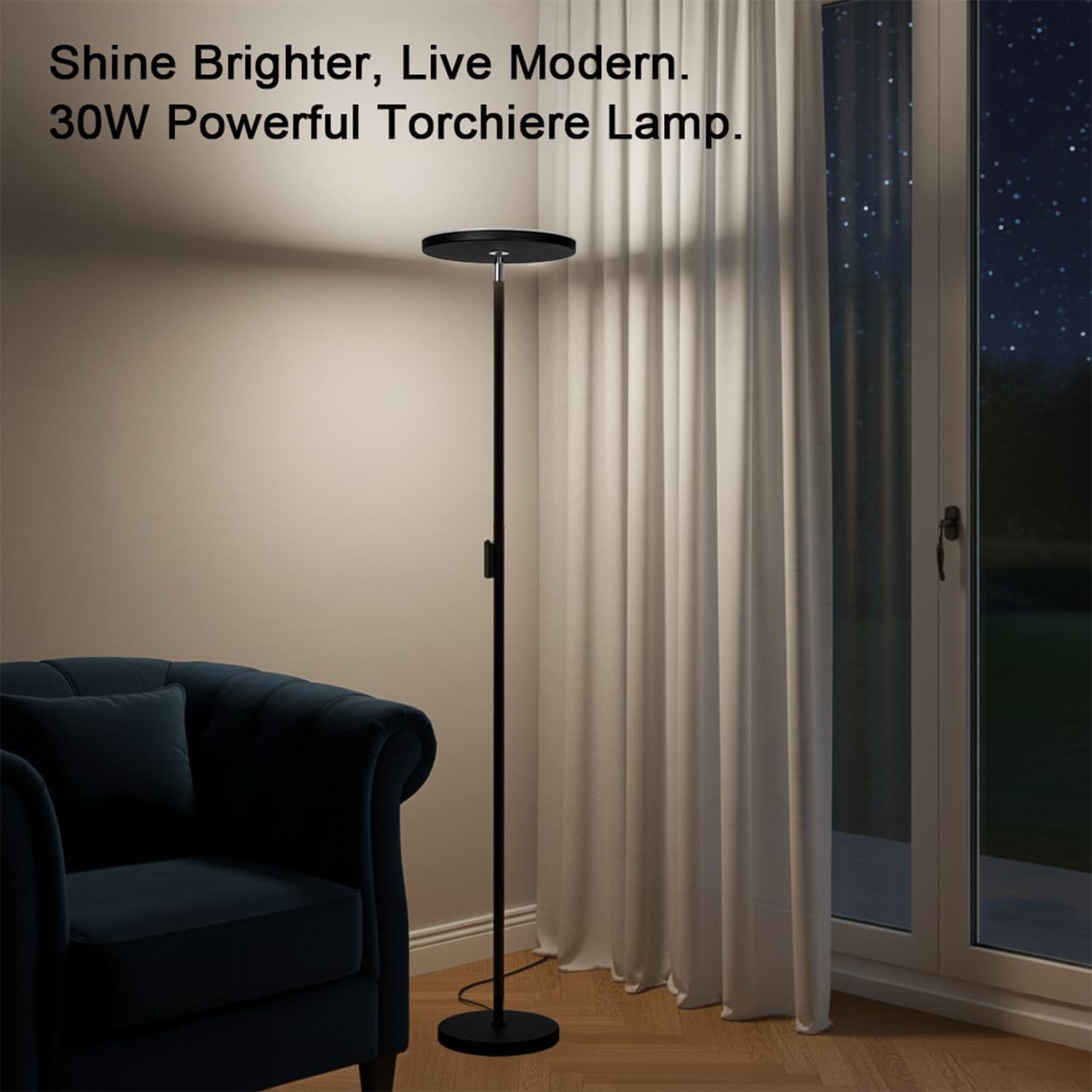 JOOFO Floor Lamp,30W/2400LM Sky LED Modern Torchiere 3 Color Temperatures Super Bright-Tall Standing Pole Light with Remote & Touch…