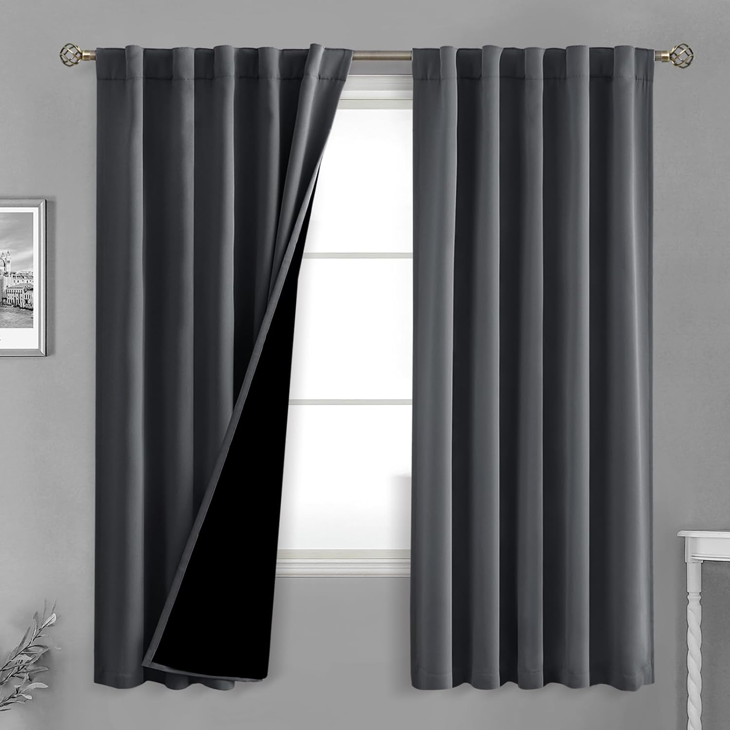 BGment 100% Grey Blackout Curtains 72 Inches Long for Bedroom, Double Layer Room Darkening Thermal Insulated Curtains with Liner Rod…