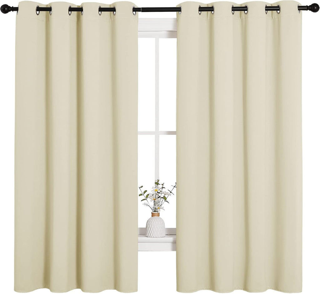 NICETOWN Room Darkening Curtain Panels for Cafe, Thermal Insulated Grommet Room Darkening Draperies/Drapes for Window (Beige, 2 Panels…