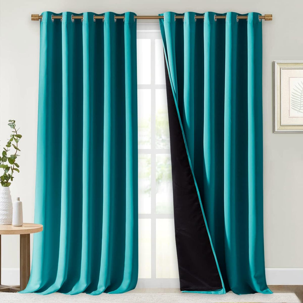 Nicetown Peacock Teal 100% Blackout Curtains for Windows, Super Heavy-Duty Black Lined Total Darkness Drapes for Bedroom, Privacy Assured W…
