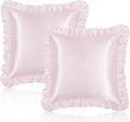 Homiest Ruffle Euro Sham Covers 26x26 Inch Set of 2, Blush Pink Satin Pillow Shams with 3 Inch Wide Decorative Ruffled, European Square…
