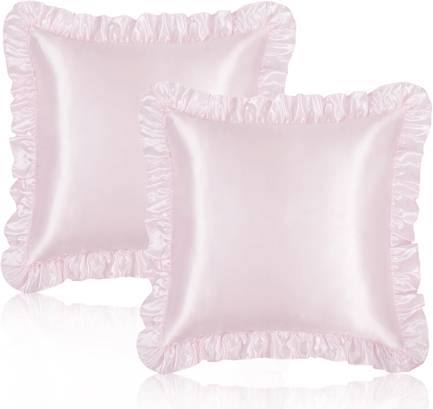 Homiest Ruffle Euro Sham Covers 26x26 Inch Set of 2, Blush Pink Satin Pillow Shams with 3 Inch Wide Decorative Ruffled, European Square…