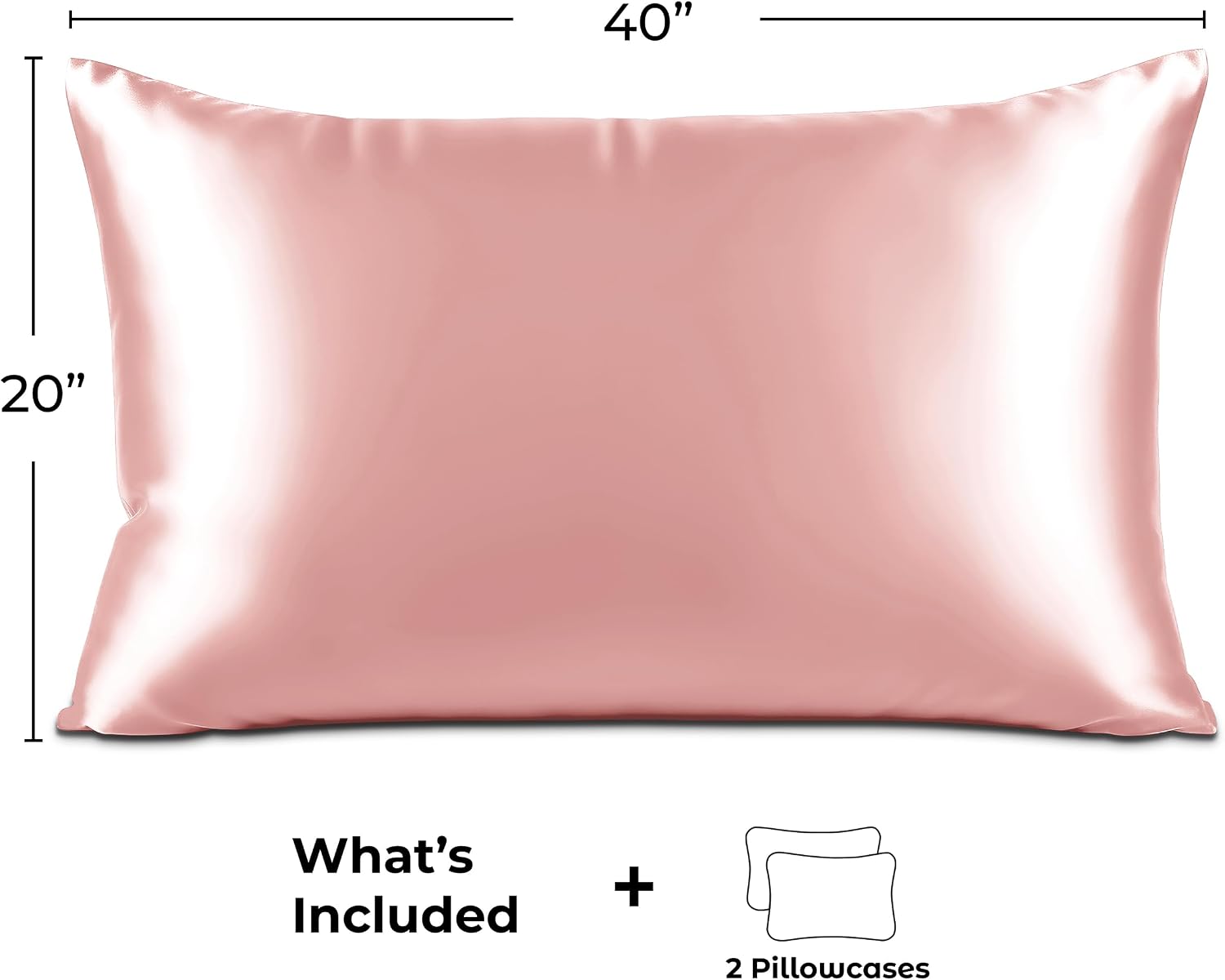 PureBedding Pure Bedding Satin Pillowcase 2 Pack - King Size (20"x40", Pink) - Silky Pillow Cases for Hair and Skin - Satin Pillow Covers w…