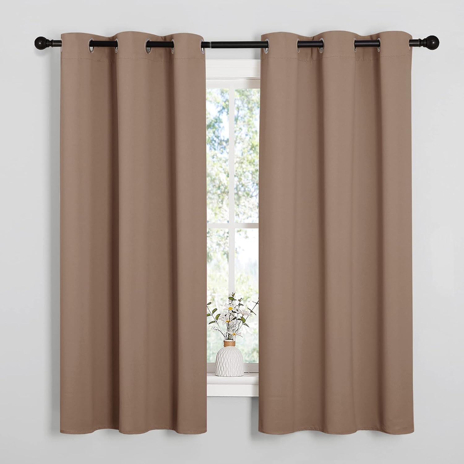 NICETOWN Window Treatment Thermal Insulated Solid Grommet Blackout Curtains/Drapes for Bedroom (Set of 2 Panels, 42 by 63 Inch, Cappuccino)