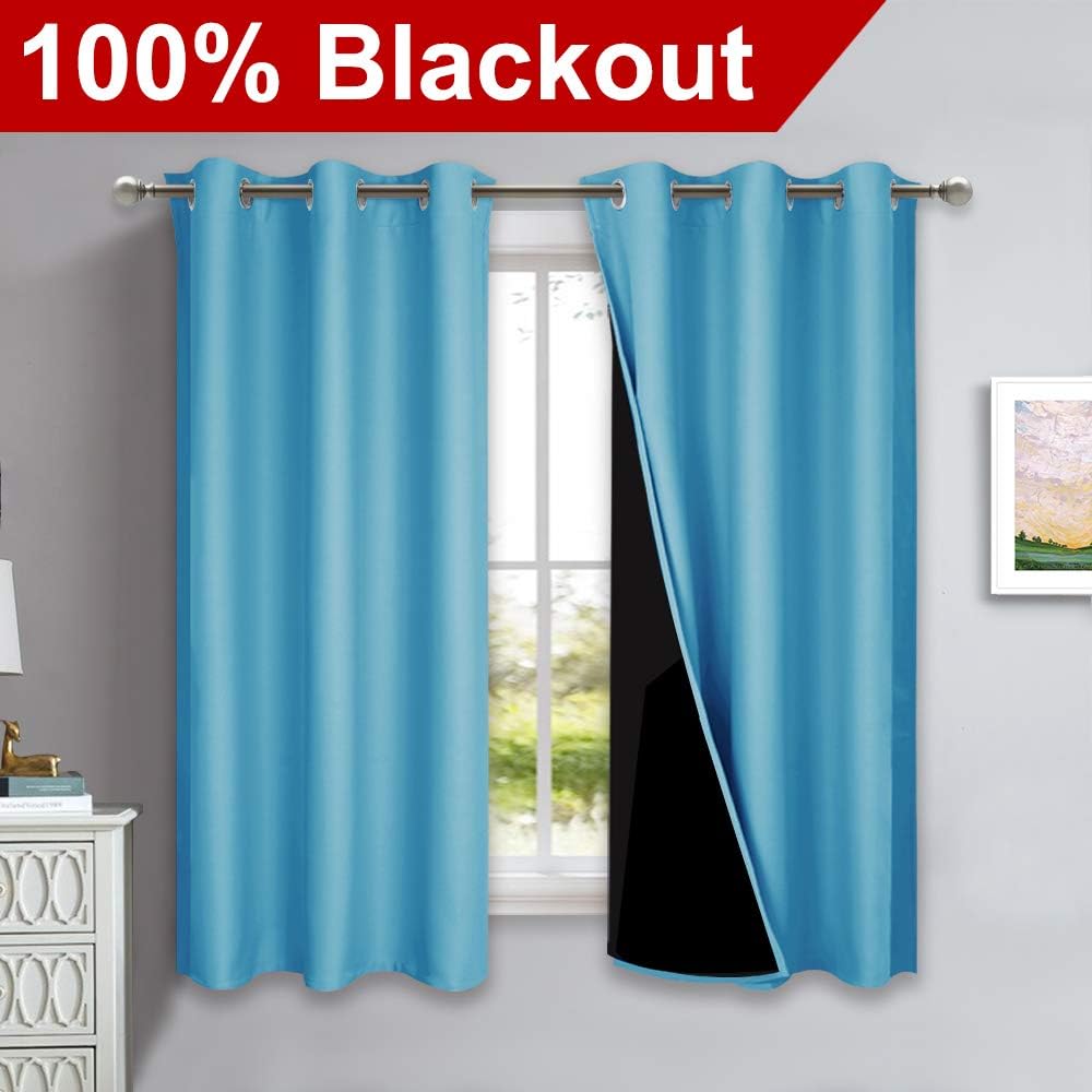 Nicetown 100% Blackout Curtains with Black Liners, Thermal Insulated Full Blackout 2-Layer Lined Drapes, Energy Efficiency Window Draperies…