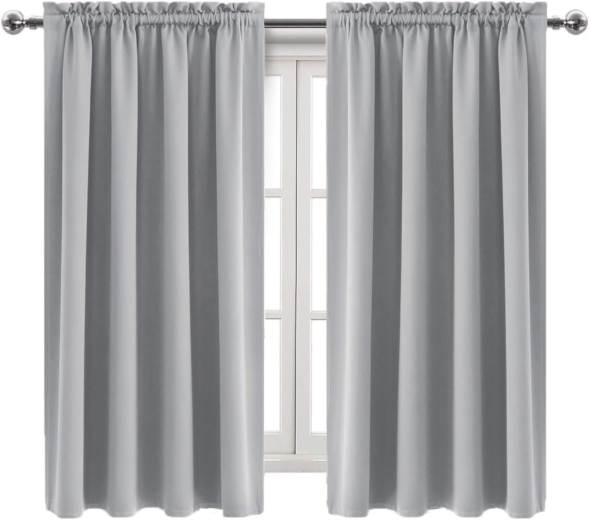 Dwcn Blackout Curtains Room Darkening Thermal Insulated Bedroom Curtains Window Curtain Panels, 38 x 63 inches Long, Set of 2 Silver Grey R…