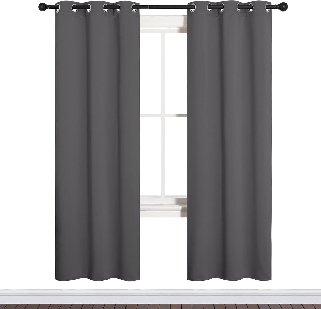 NICETOWN Grey Blackout Curtain Panels for Bedroom, Thermal Insulated Grommet Top Blackout Draperies and Drapes for Basement (2 Panels…