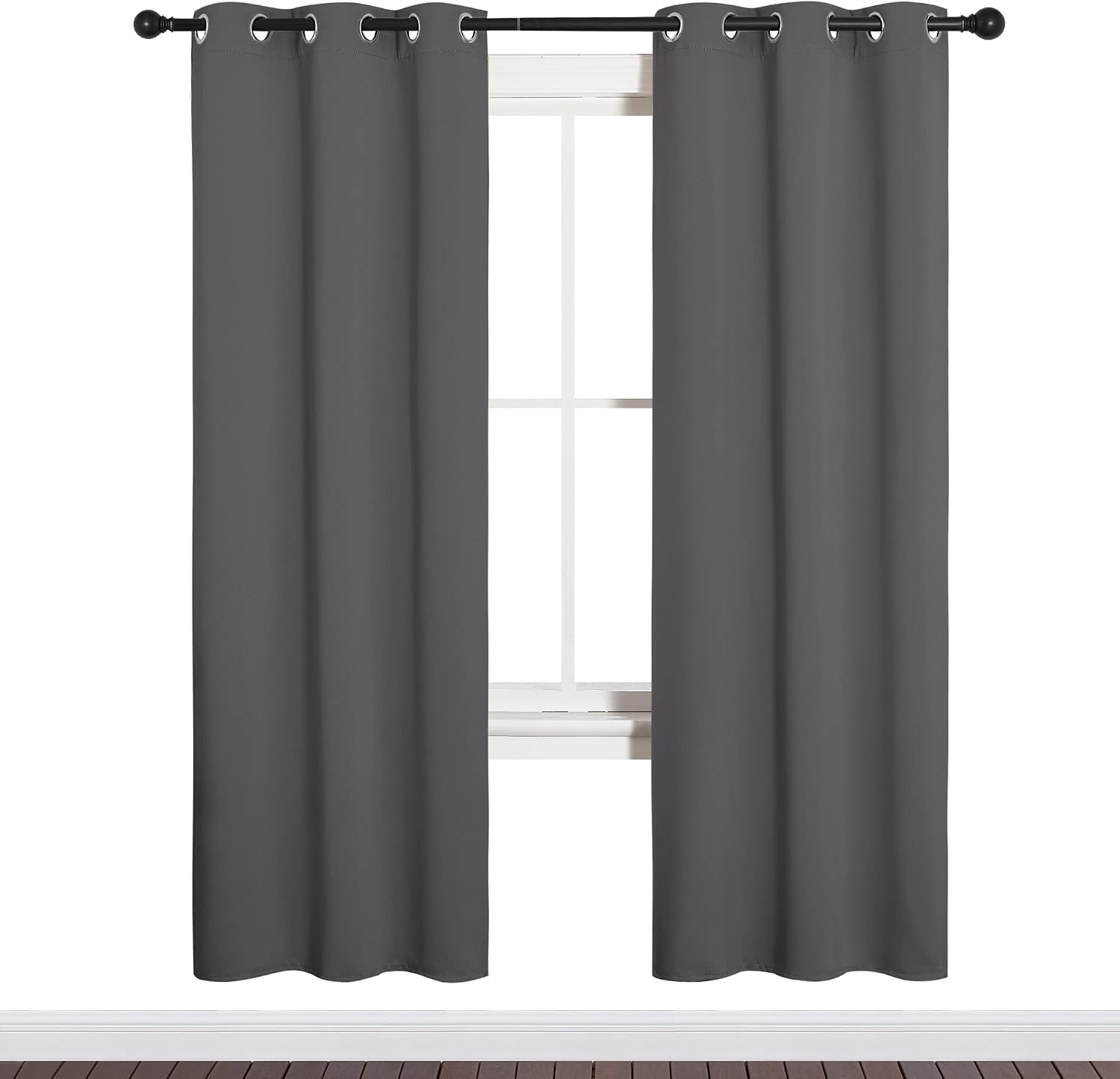 NICETOWN Grey Blackout Curtain Panels for Bedroom, Thermal Insulated Grommet Top Blackout Draperies and Drapes for Basement (2 Panels…