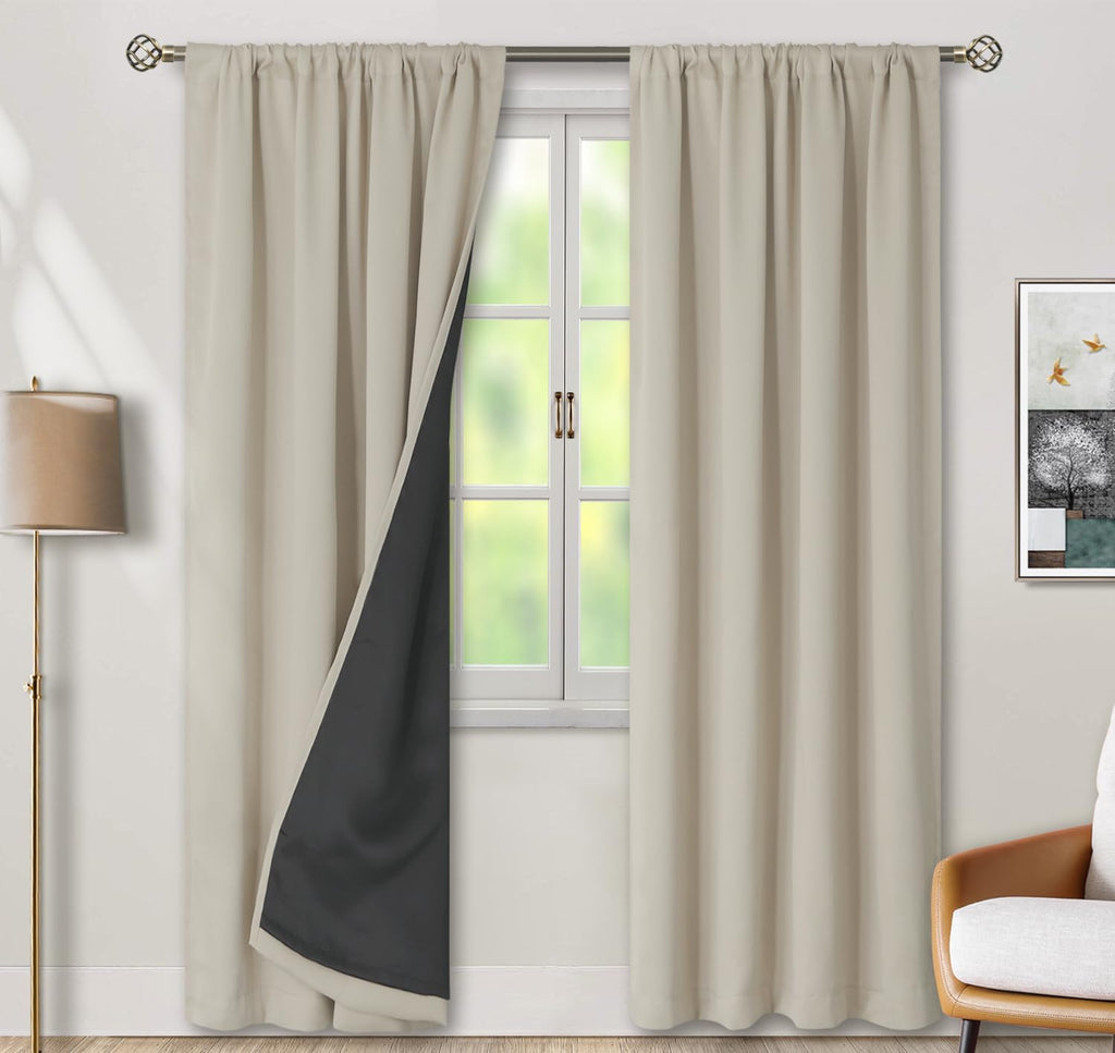 BGment 100% Room Darkening Thermal Insulated Blackout Curtains 84 Inches Long with Liner, Rod Pocket and Back Tab Double Layer Noise…