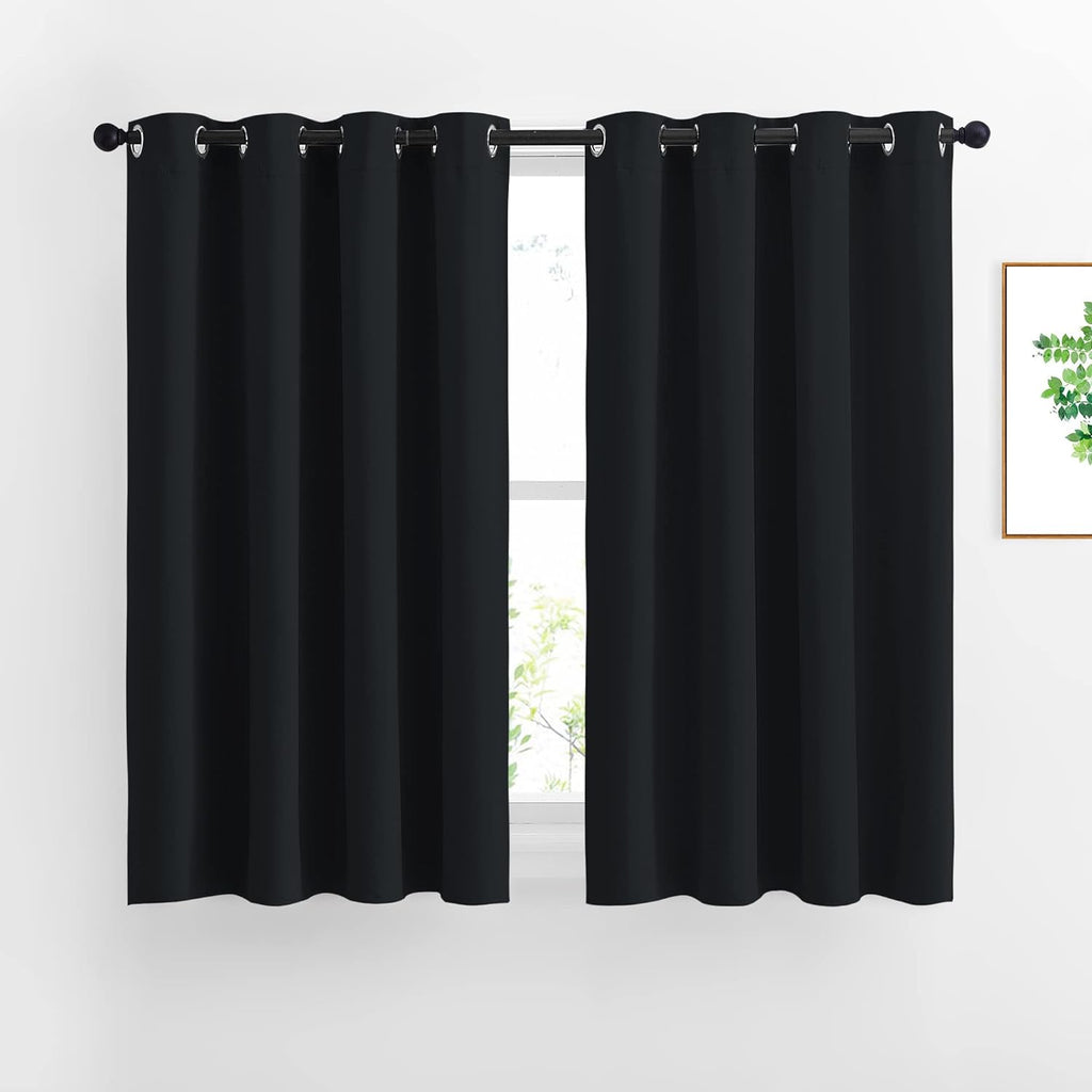 Nicetown Window Curtains Blackout Drapes - Black Energy Saving Blackout Draperies for Bedroom/Living Room (2 Panels, 52 inches Wide by 45 i…