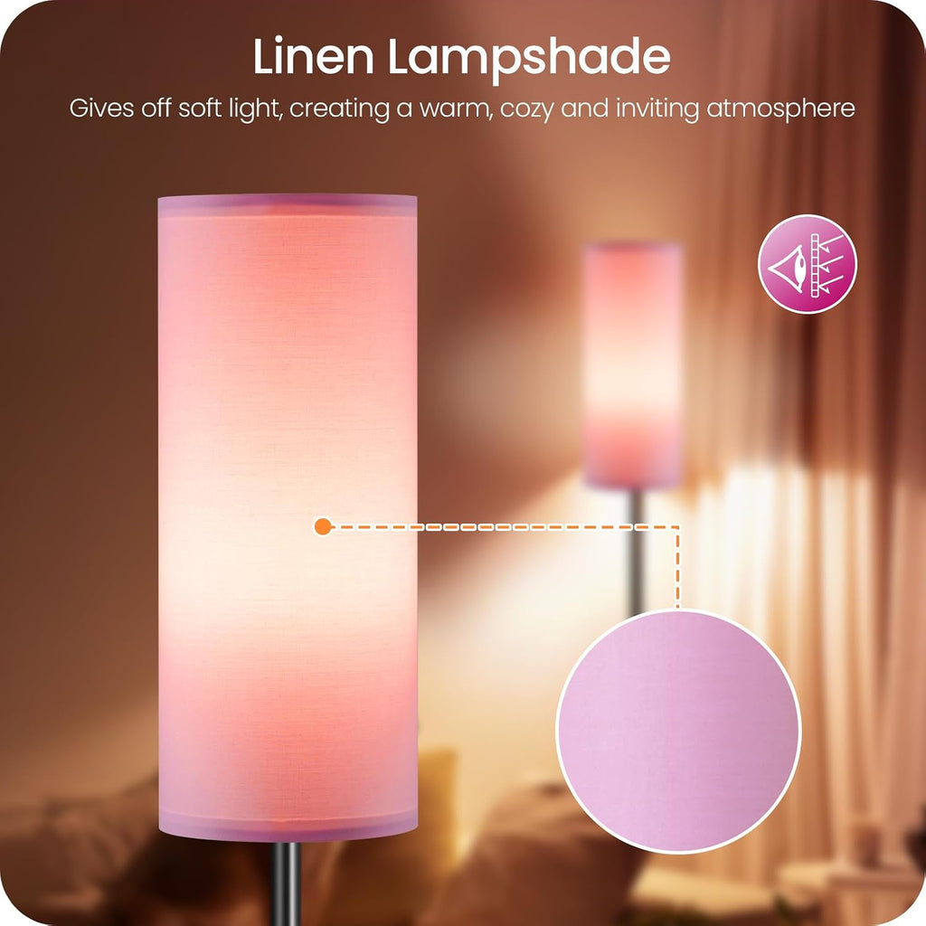 Dimmable Pink Floor Lamp for Living Room with Remote and Foot Switch, Corner Floor Lamp for Bedroom, 64.4" Standing Tall Lamp, 10W 900LM…