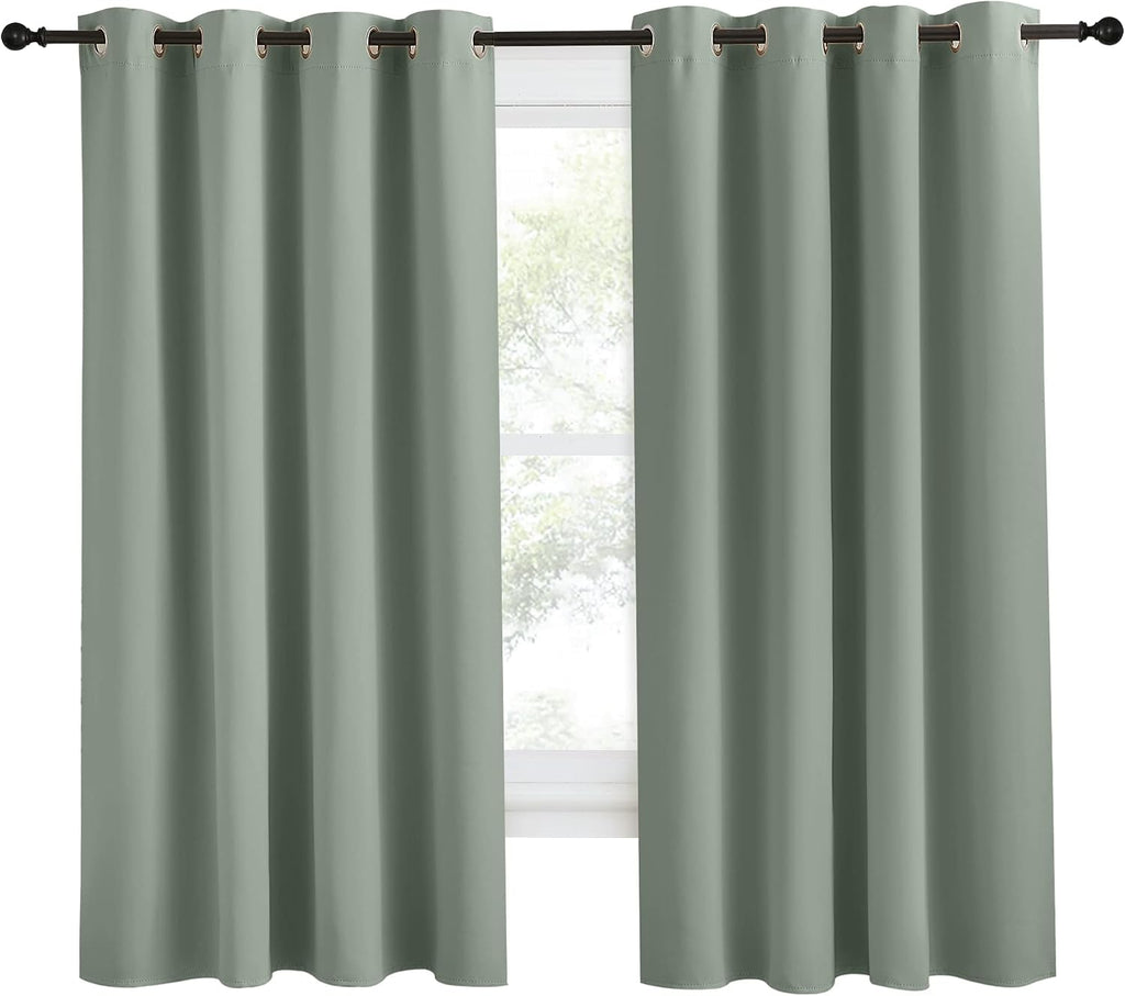 NICETOWN Blackout Greyish Green Curtain 68 inch Length for Bedroom, W55 x L68, 1 Panel, Thermal Insulated Grommet Room Darkening Window…