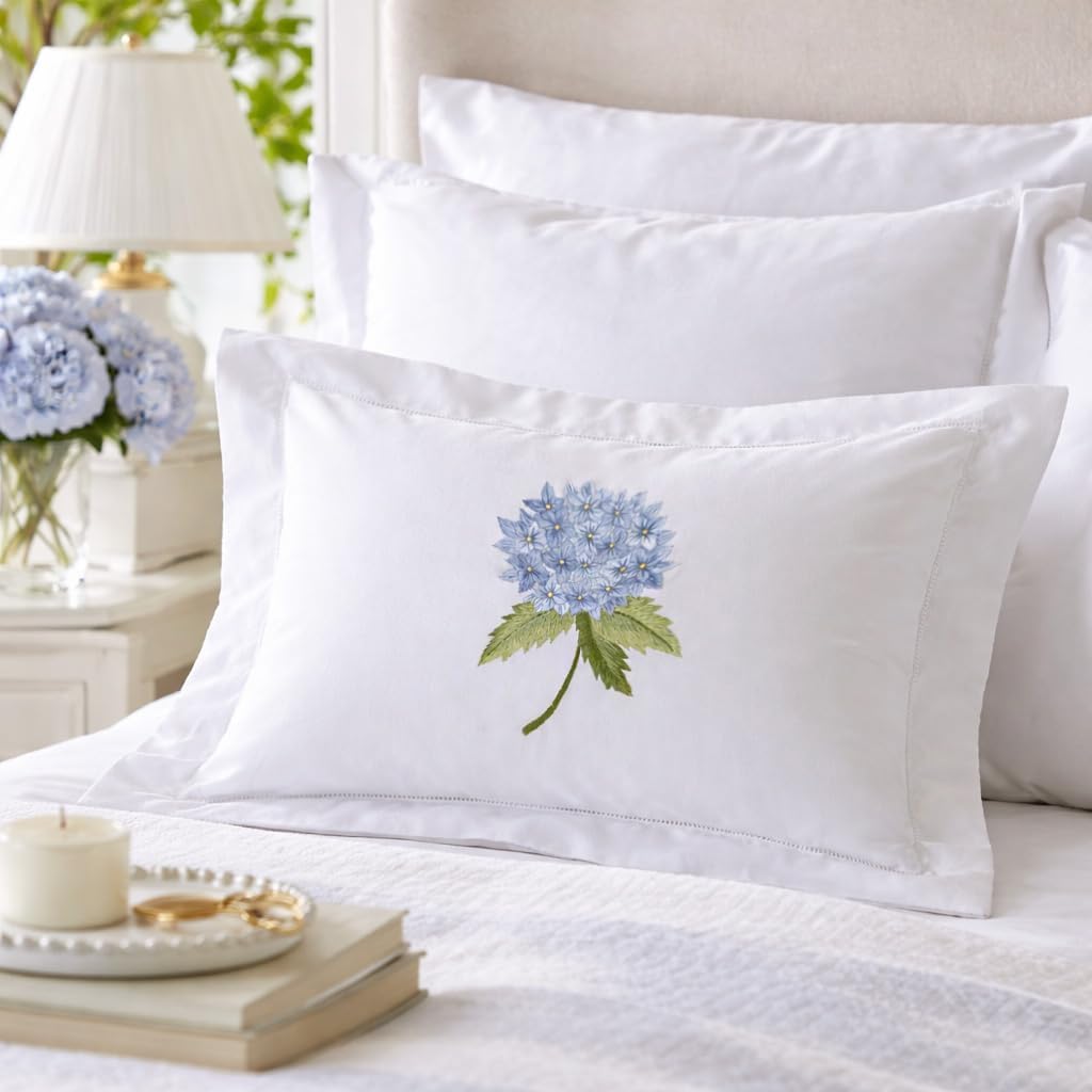 JacarandaLiving Jacaranda Living Embroidered Boudoir Pillow Cover – Handcrafted Embroidery, Fine Italian Cotton, Decorative Pillow Accent f…