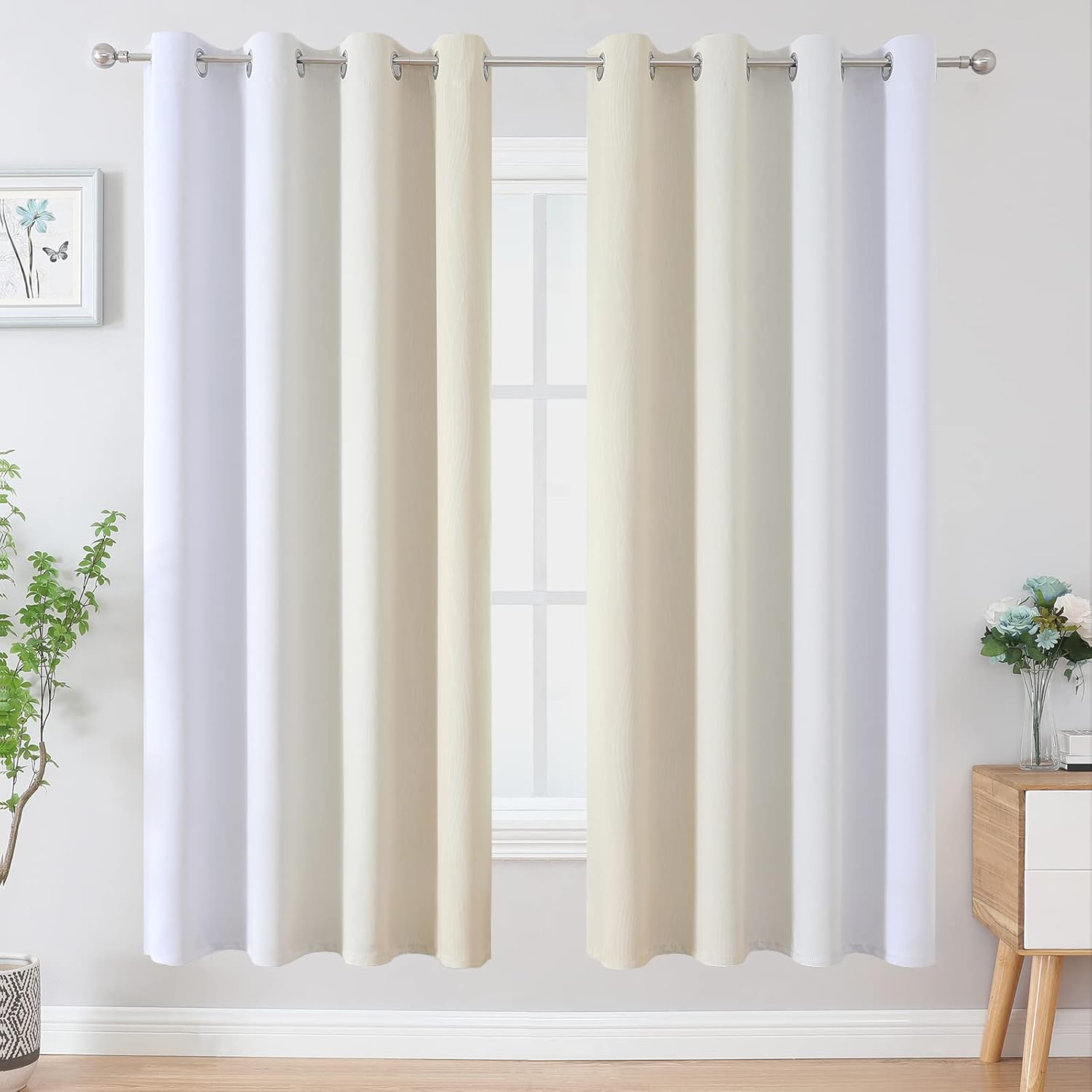 Estelartextiler Estelar Textiler Full Room Darkening Blackout Curtains 72 Inch Length 2 Panels Set, Ombre Greyish White and Beige Thermal I…